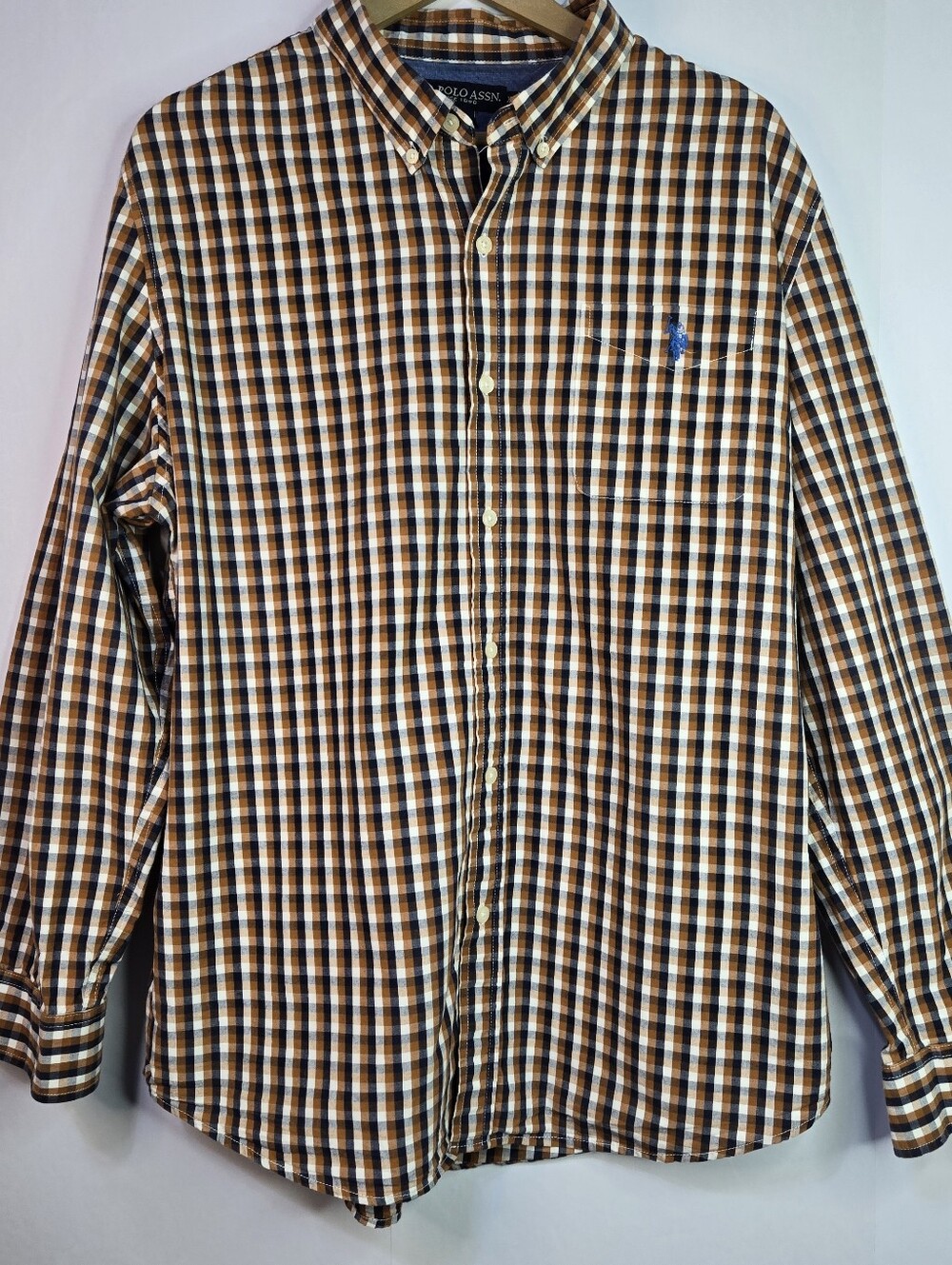 Ralph Lauren U.S. POLO Assn. Men’s Size XL Navy & Tan Plaid Button-Down Shirt